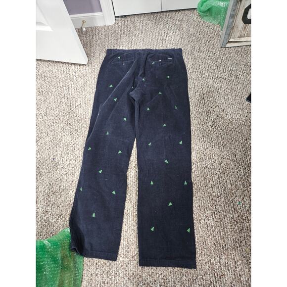Vintage Y2K IZOD Corduroy Blue Pants Green Tree Print Preppy Straight Leg Mens - Picture 3 of 8